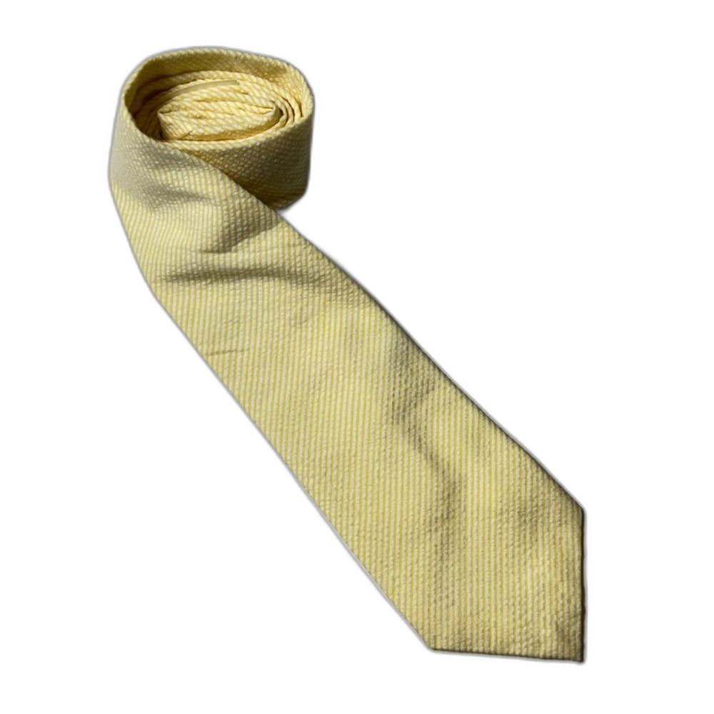 Vintage NWT Rooster Yellow White Pinstripe Seersucker 100% Cotton Tie